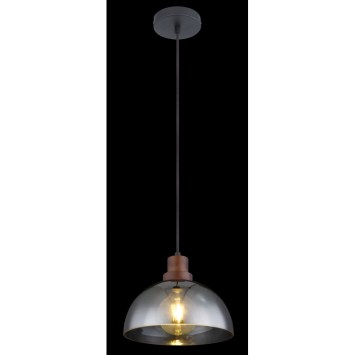 Závesné svietidlo, kov čierny, hnedé drevo, dymové sklo, Ø250, V:1200, bez žiarovky 1xE27, max. 60W 230V obrazok-1